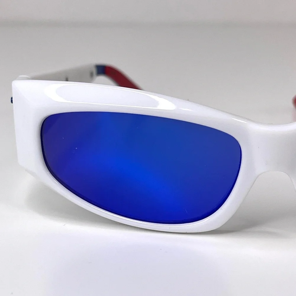 LE SPECS Adam Selman The Edge Sunglasses NEW White WIth Blue Mirror Lenses
